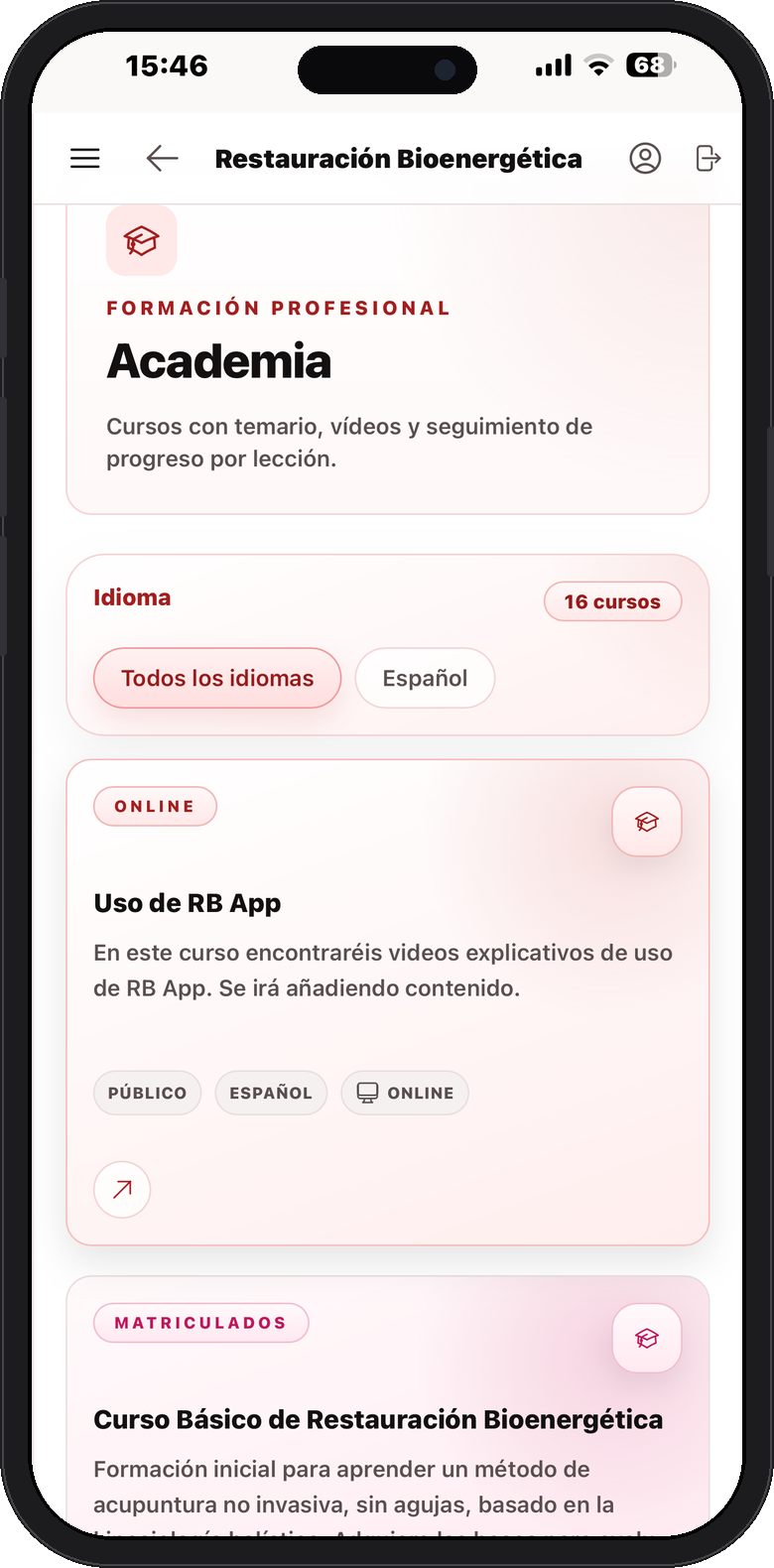 Academia en la APP RB